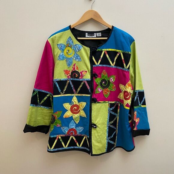 Maggie Barnes Patchwork Jacket Womens Size 1X Petite Colorful Art to Wear Artist - Picture 1 of 11
